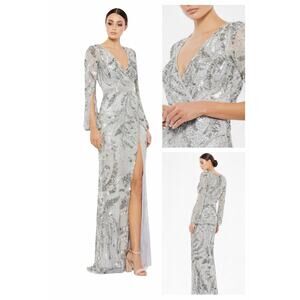 Mac Duggal 5222 Platinum Split Sleeves Embellished Dress Size 10 $598